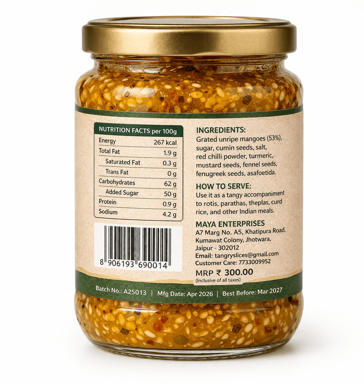 Sweet Mango Relish 250 g — Tangry Spices pouch, Jaipur